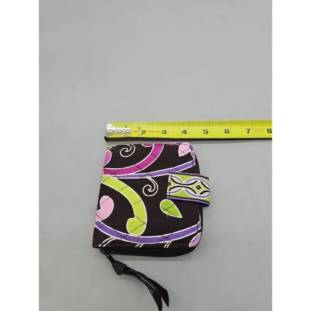Vera Bradley ID Wallet Zip Around Coin Purse Brown w/ Pink Floral‎ Print 4.5 x 4